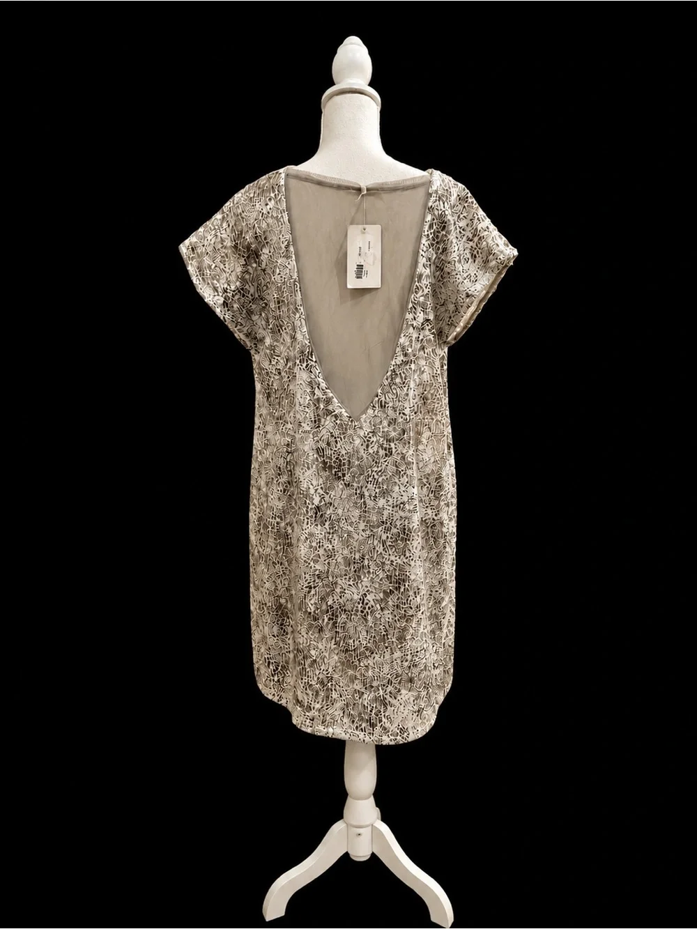 Free People Ivory Combo Sequin Mesh Tunic Mini Dress Size Medium NWT